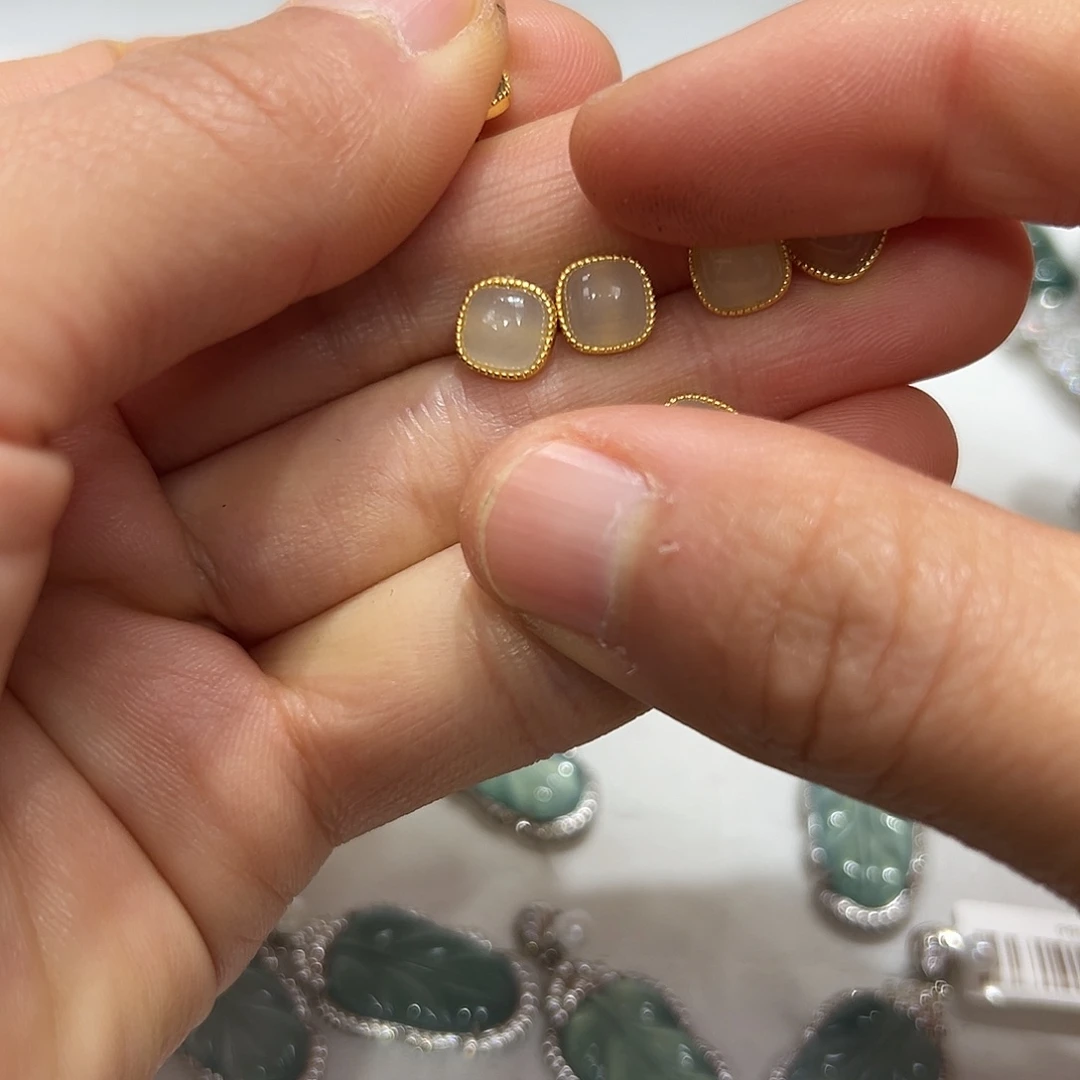 和田玉耳饰银S925镶嵌耙*柑