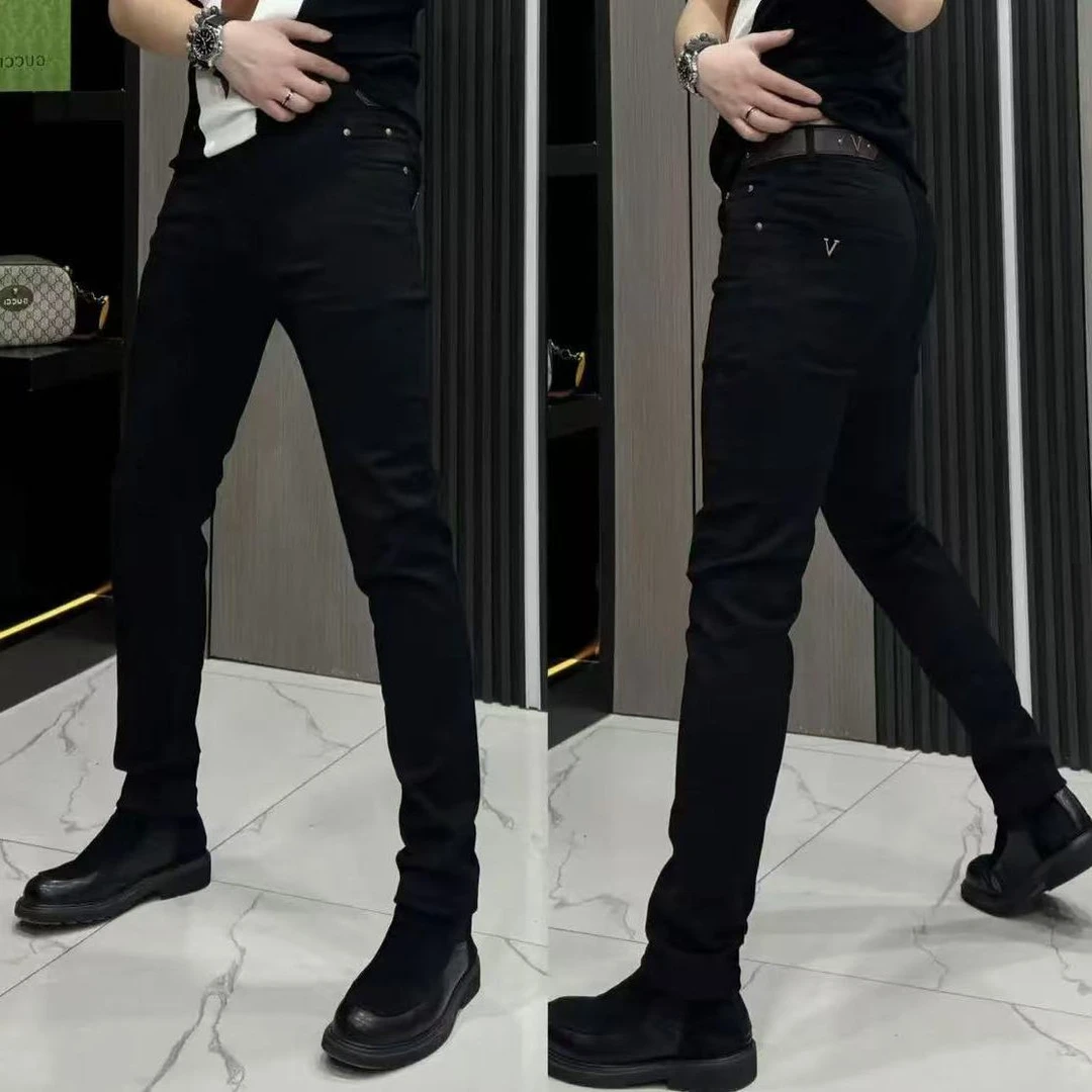 牛仔裤男秋冬男裤轻奢黑色小直脚男士休闲裤百搭男款牛仔保暖长裤