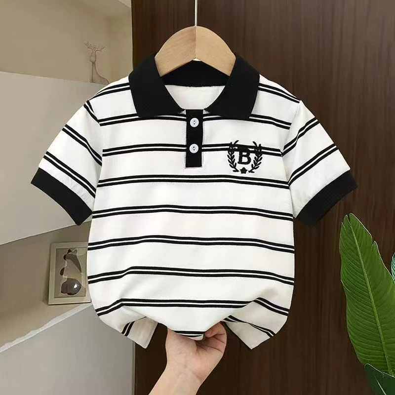 男童夏装短袖翻领带领半袖儿童夏季上衣男宝宝t恤polo衫男童条纹t