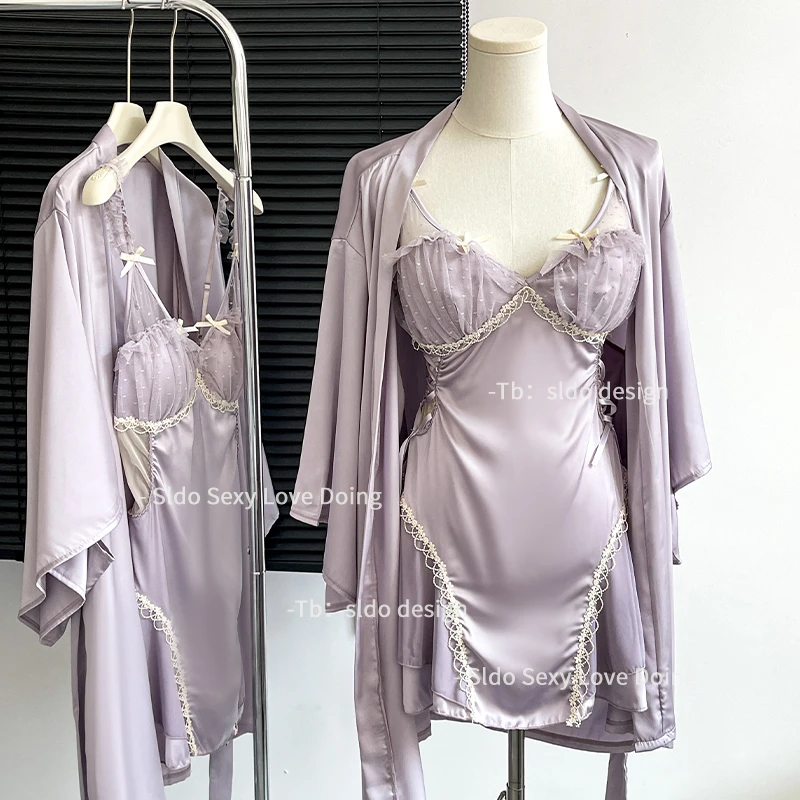 SLDO 微醺玫瑰 夏季睡裙女带胸垫结婚蕾丝性感丝绸居家吊带睡衣