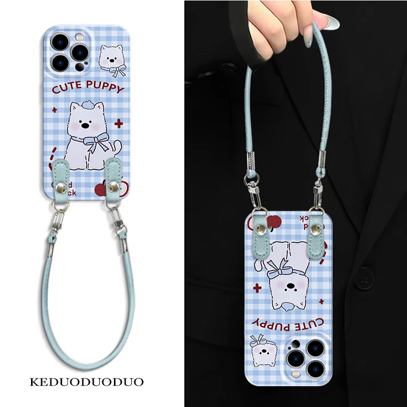 格纹西高地适用于苹果iPhone16promax/15pro小众可爱菲林挂绳小米