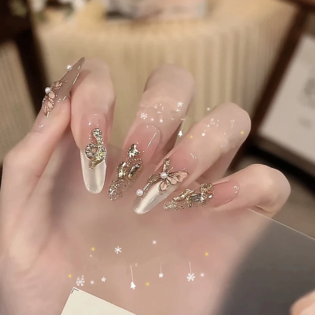 【金蛇·来财】纯手工穿戴甲美甲贴片金蛇蝴蝶新年美甲10片装长款