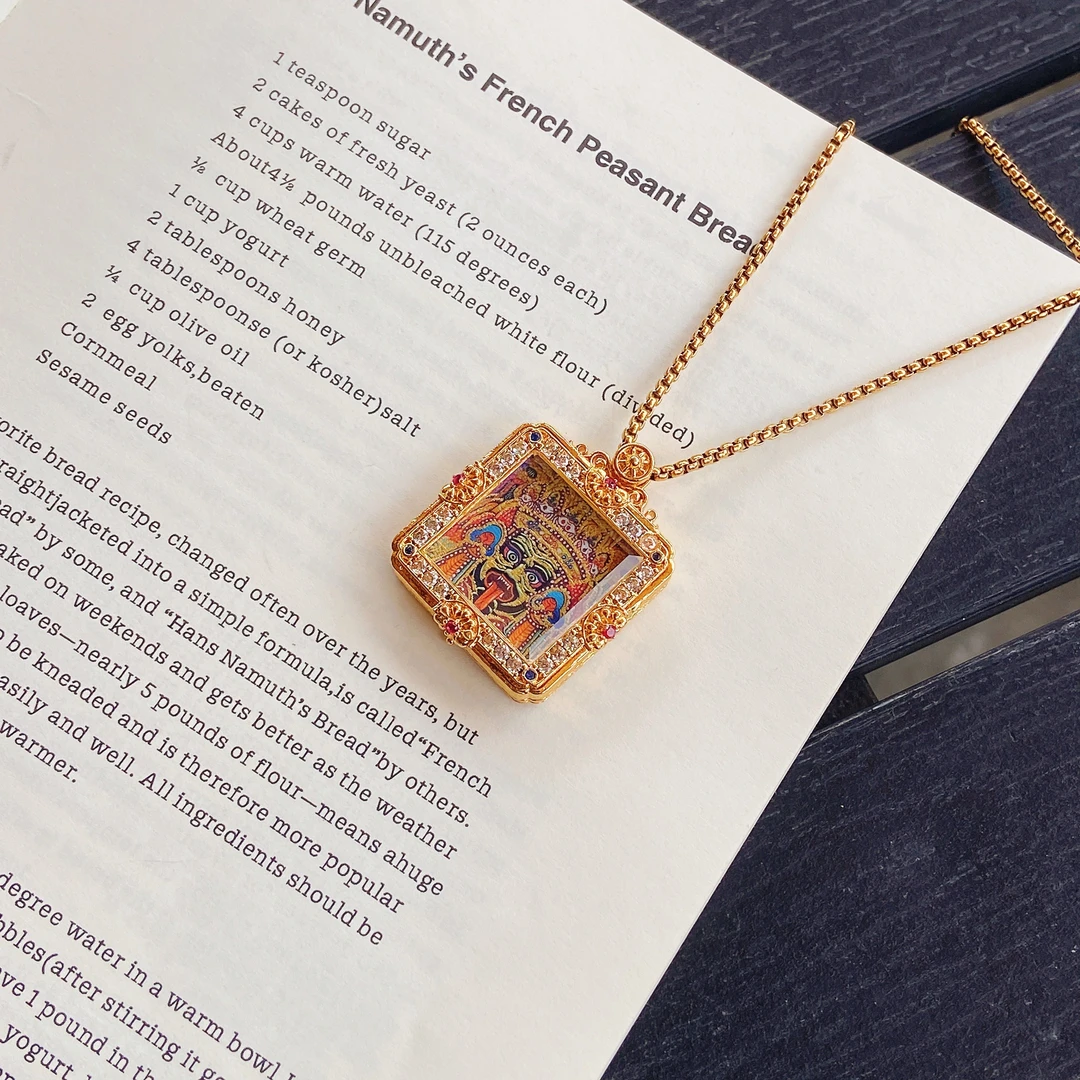 钛钢玻璃吊坠 钢钛 唐卡扎基拉姆套链