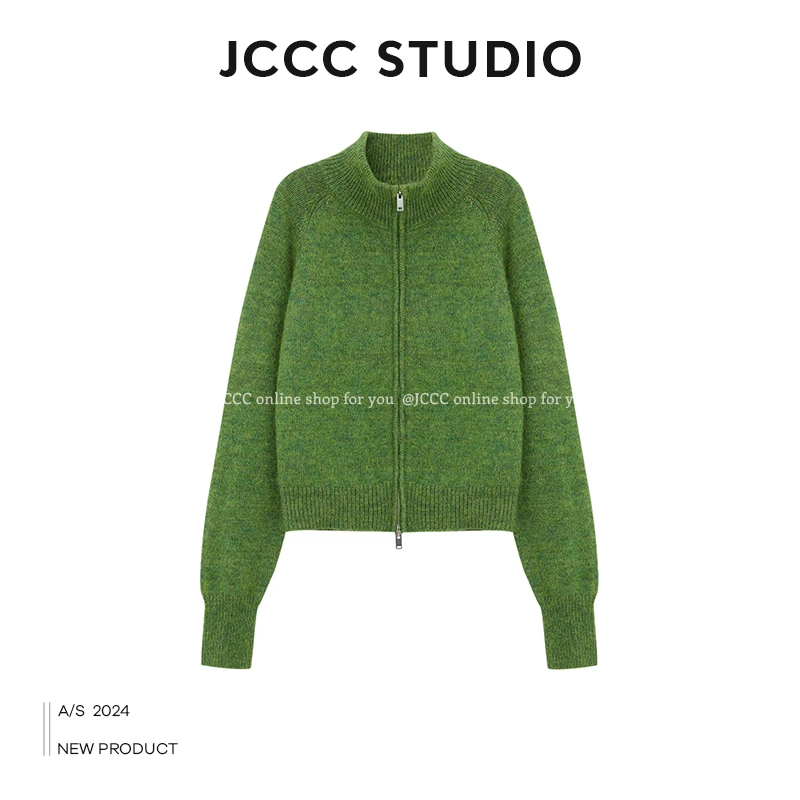 JCCC影子【青苹果】时尚立领显白羊驼毛针织开衫JE4JZS12