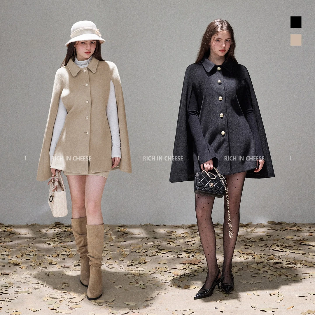 RICH IN CHEESE 京洛佳人 绵羊毛冬季时尚百搭披肩斗篷毛呢外套