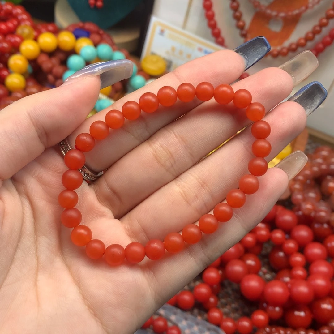 红***豆玛瑙/玉髓合金手链