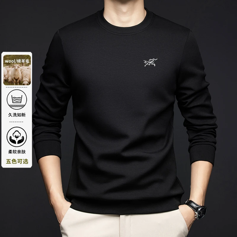【奥莱特价】秋冬新款刺绣鸟男士卫衣休闲亲肤圆领绵羊毛打底衫T恤