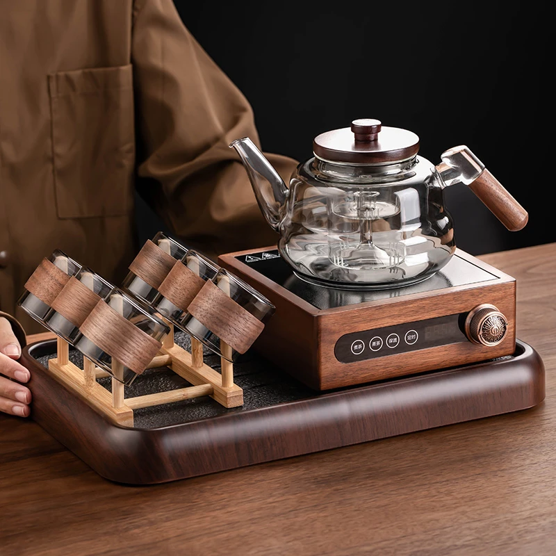 煮茶壶煮茶器2025新款高端胡桃木煮茶炉玻璃烧水壶泡茶专用电陶炉