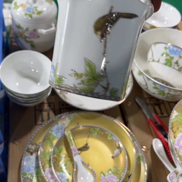 瓷片琴瑟和鸣花篮一个微瑕