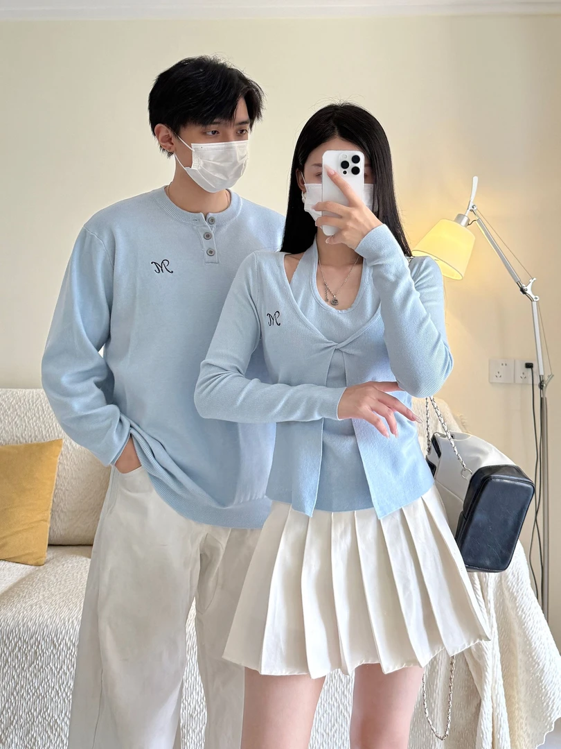 情侣装秋冬季针织薄款长袖毛针织衫时尚假两件学院风韩版潮