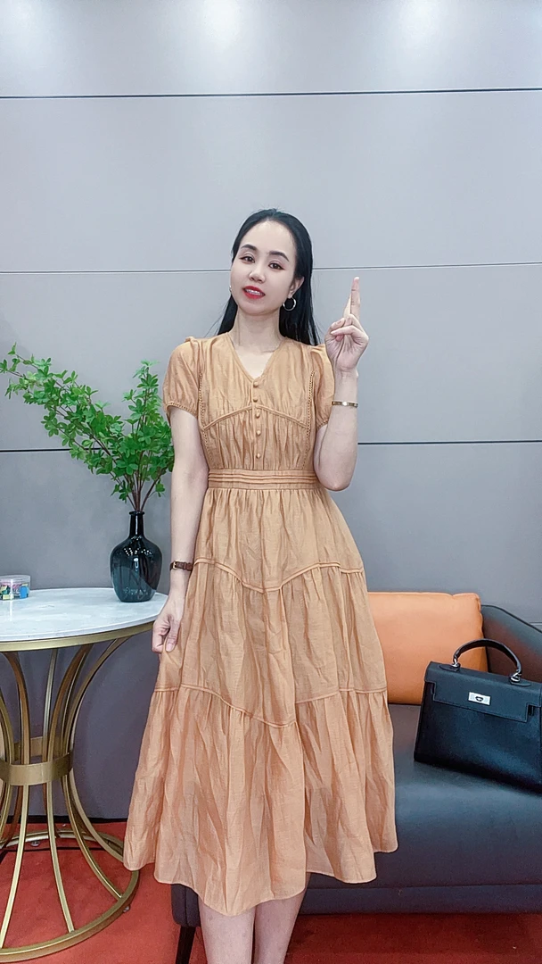 3900刺绣收腰连衣裙气质修身中长款夏季优雅设计