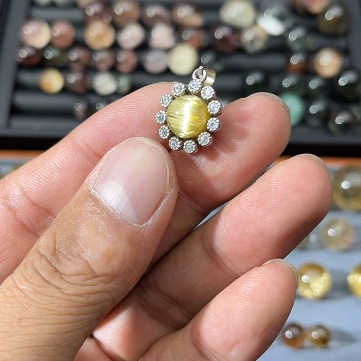 银S925镶嵌颈饰发晶板钛晶吊坠