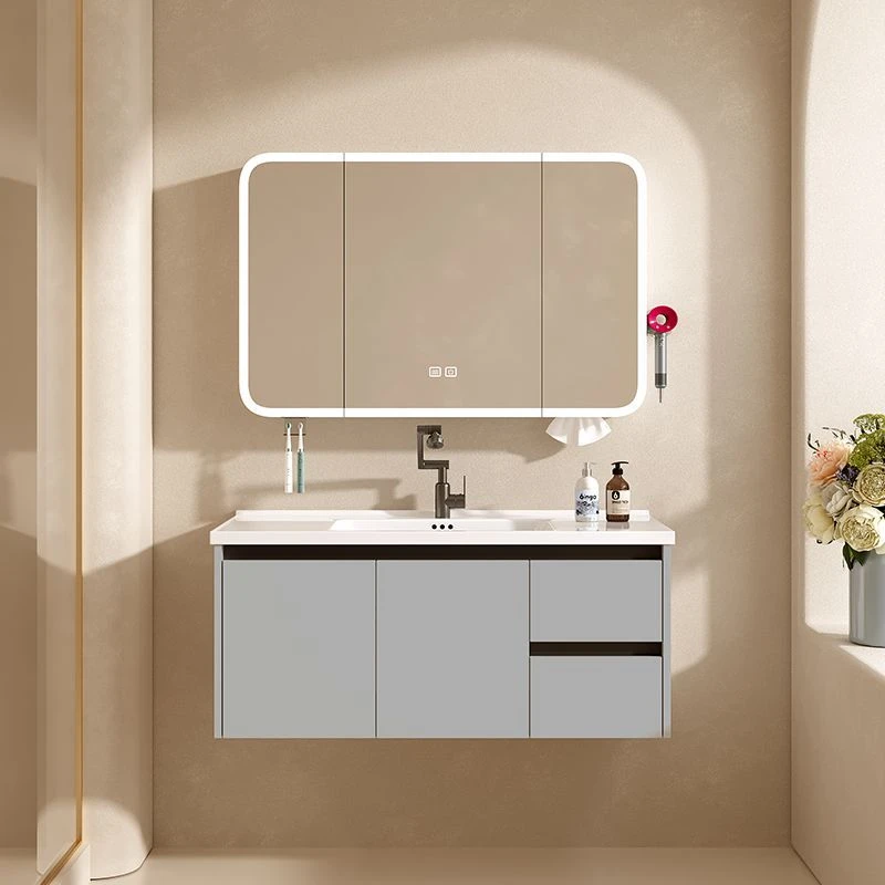 加厚奶油风智能太空铝浴室柜组合陶瓷一体盆卫生间洗手洗脸洗漱台
