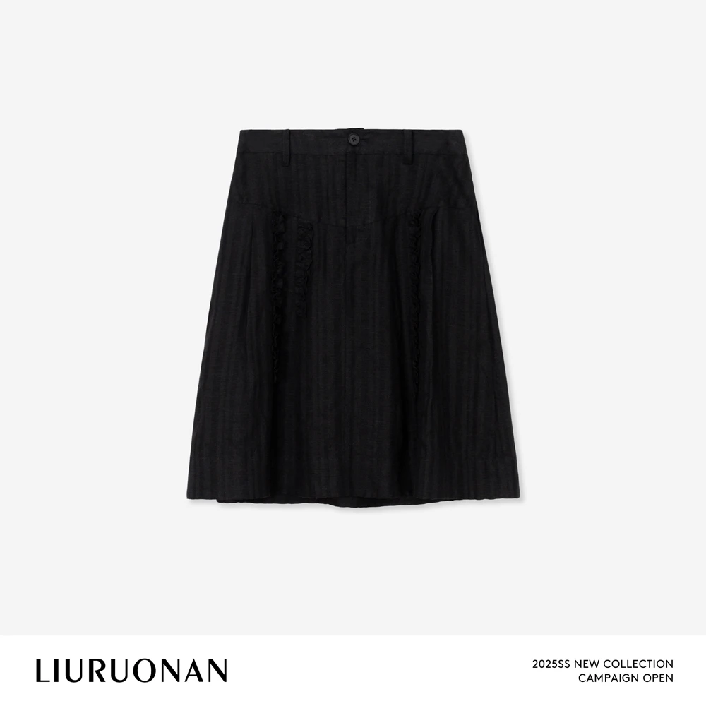 LIURUONAN 25SS【木耳花亚麻半裙】纯色极简风薄款百搭高腰A字裙女