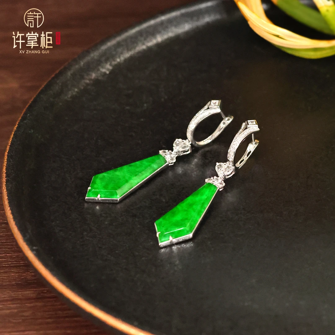 YGY｜18K金翡翠耳环天然缅甸翡翠A货菱形三角配饰耳扣精致百搭