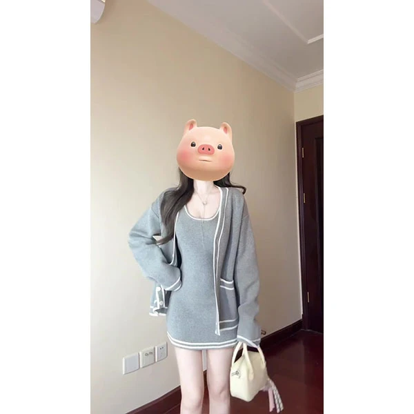 学院风套装小个子漂亮独特针织开衫吊带连衣裙两件套25秋季一整套