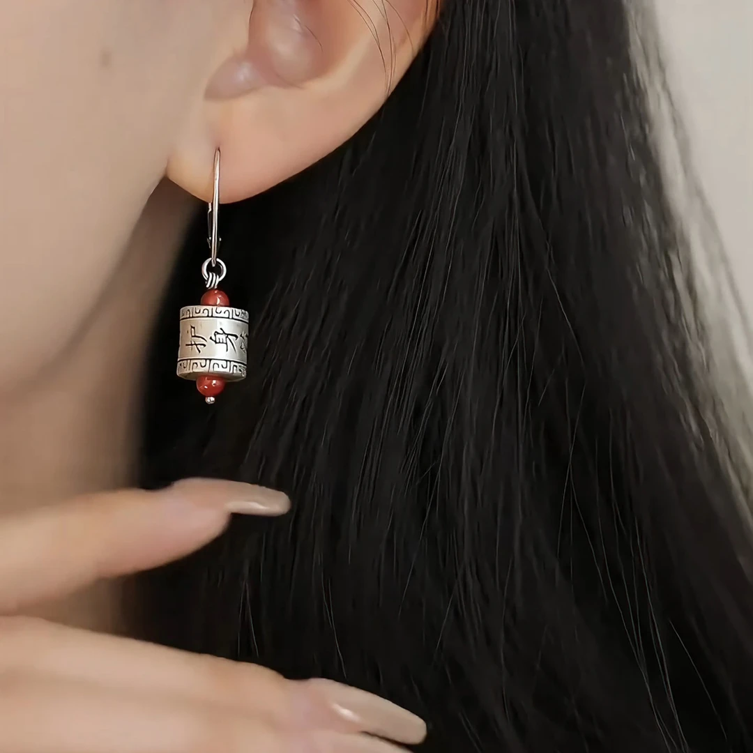 铜合金耳饰 复古护身符桶珠耳环女中国风做旧工艺超仙中式古典耳