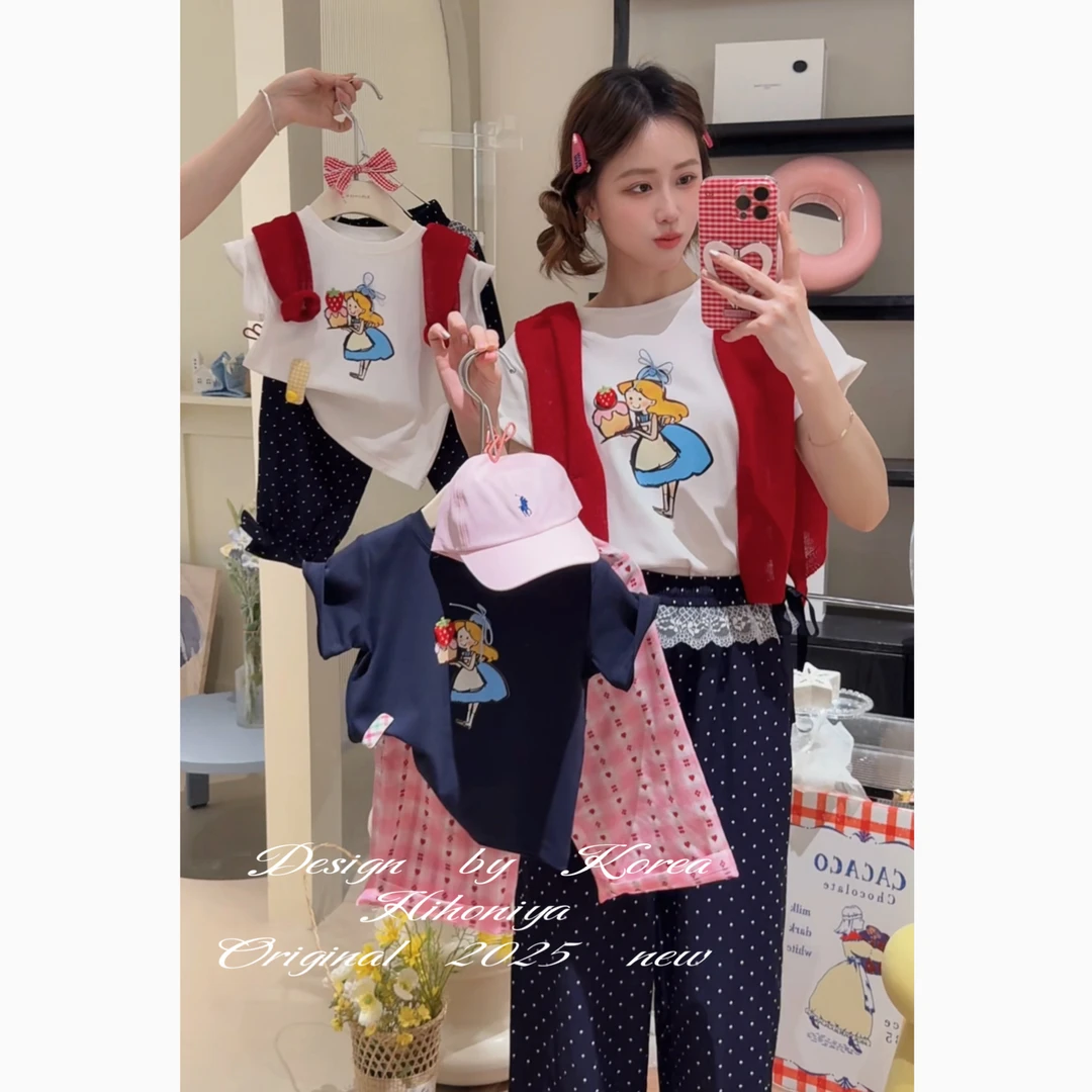 【蛋糕公主】三Hihoniya~2025夏季欧若风亲子卡通小女孩蛋糕短袖