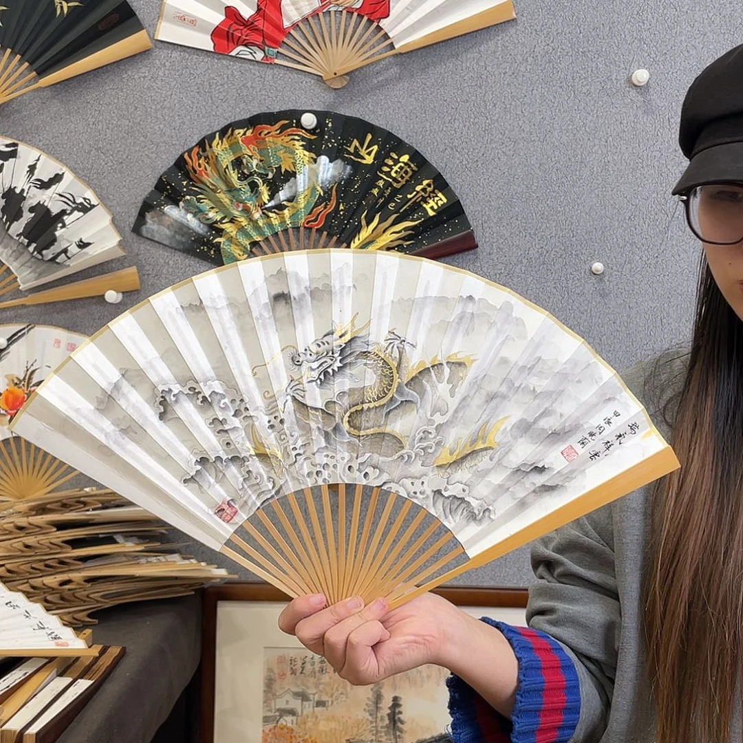 国画95寸玉竹-纯手绘-文玩扇骨（默认粘好）