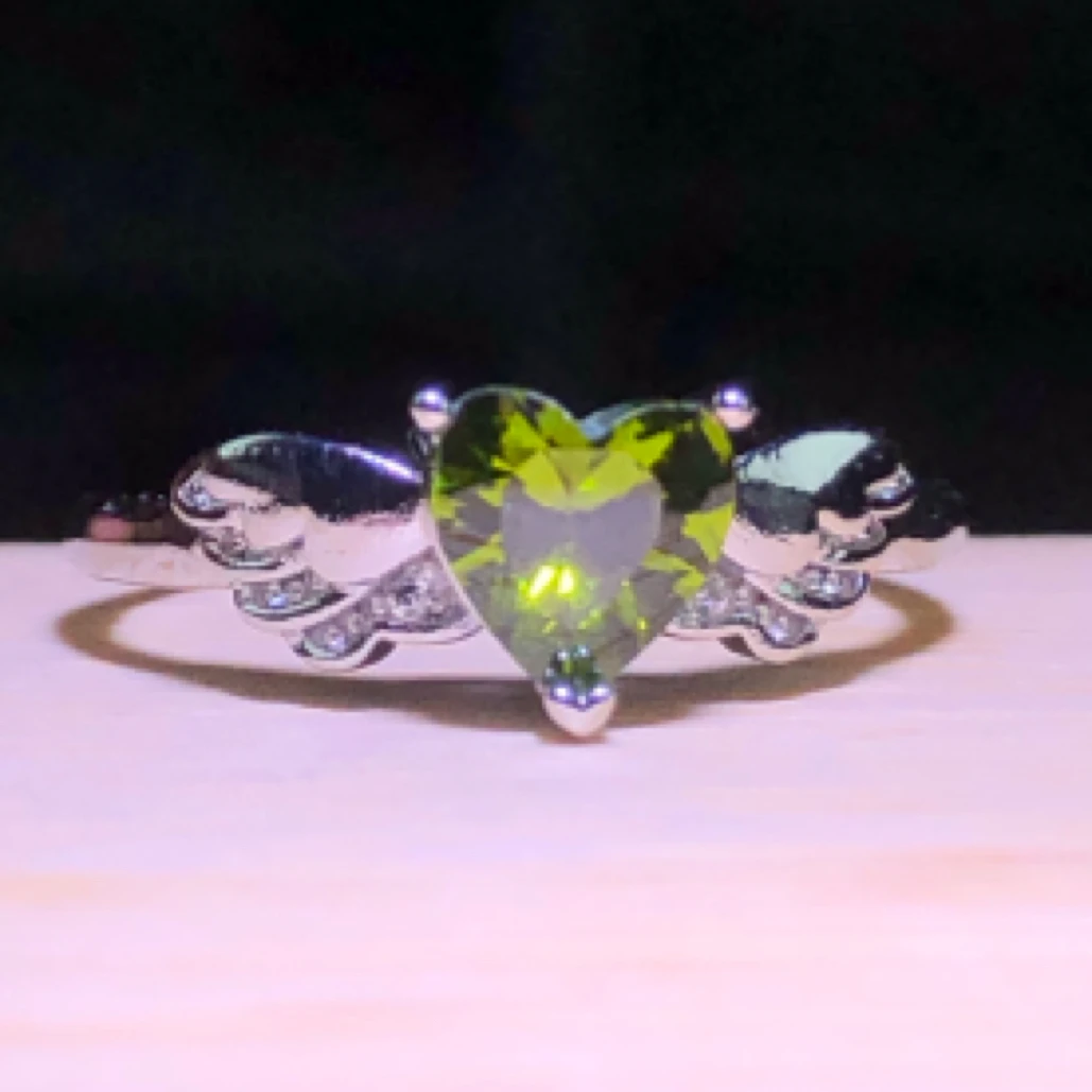 1193 橄榄绿戒指银色托开口可调节