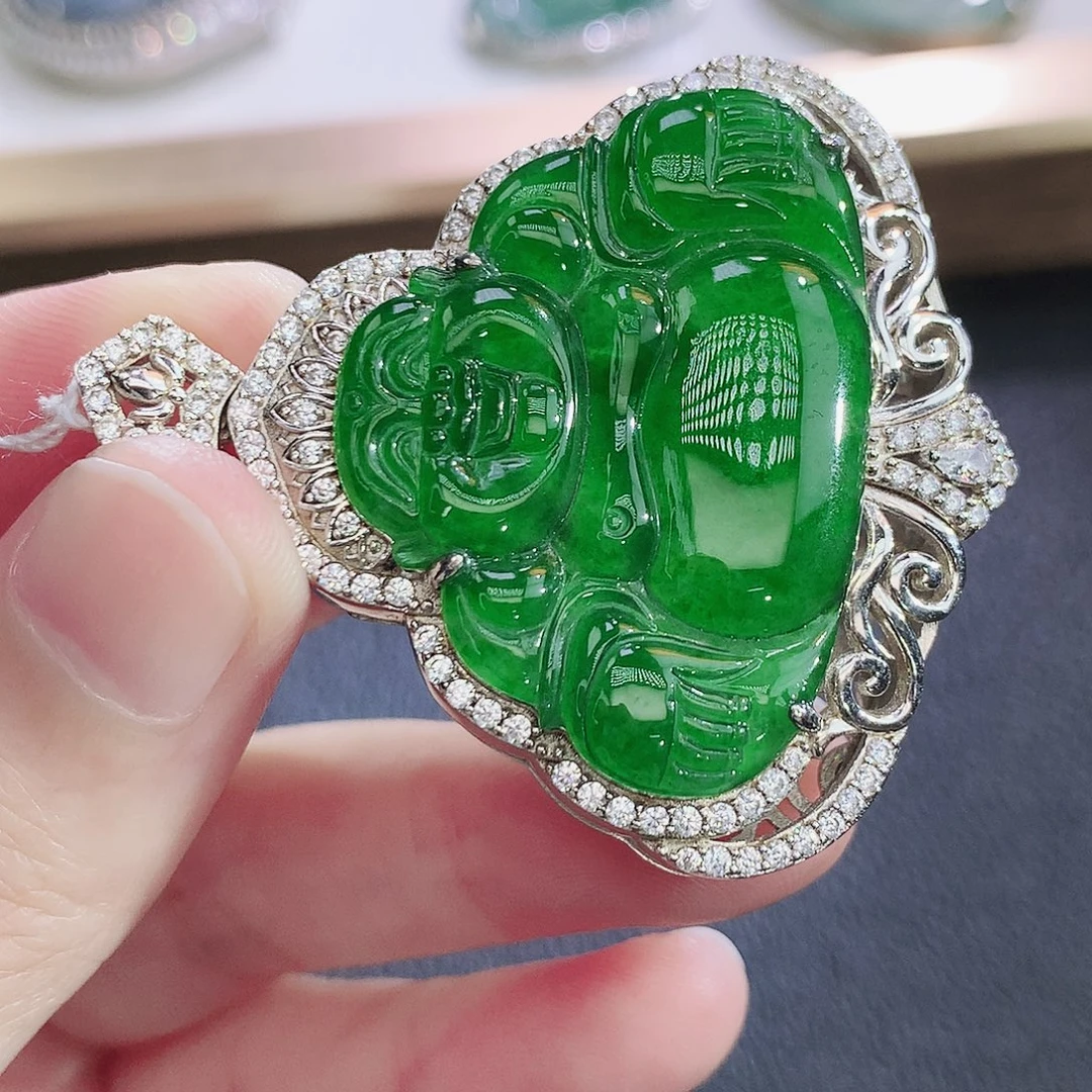 翡翠银S925镶嵌挂件翡翠