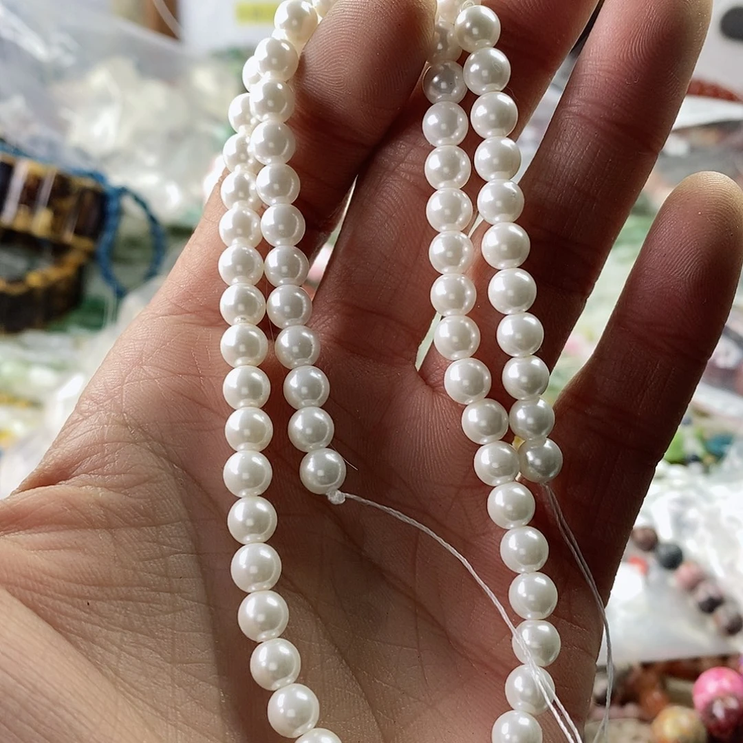 玛瑙/玉髓珠宝半成品合金一条6mm白贝珠