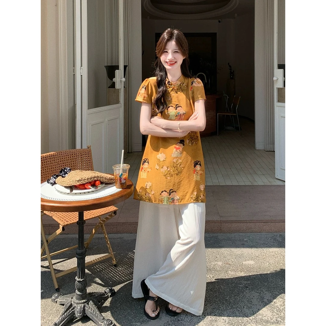两件套！减龄碎花短袖显瘦气质新中式夏季复古中国风印花2567#