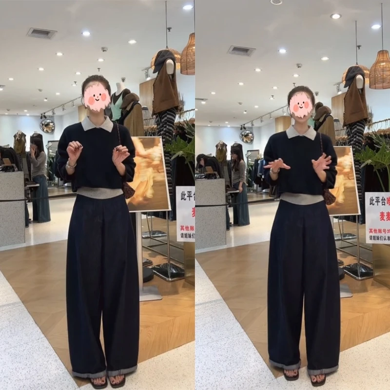 智系叠穿 秋冬慵懒感撞色减龄POLO领2025短款长袖背心两件套毛衣
