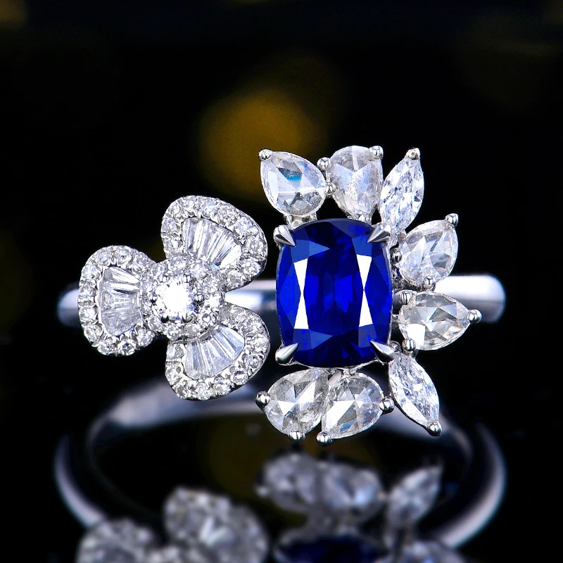 18K金镶嵌斯里兰卡天然皇家蓝蓝宝石戒指气质经典简约圈口可改