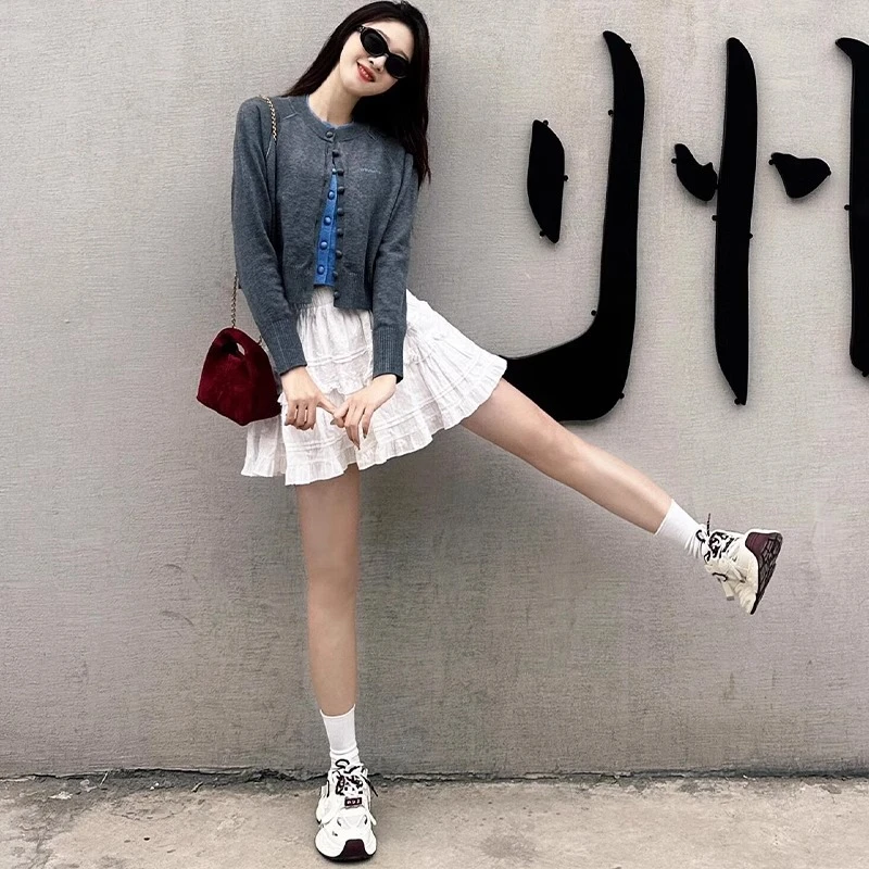 白色蕾丝短裙女夏季2025新款高腰a字显瘦小个子半身裙蓬蓬蛋糕裙