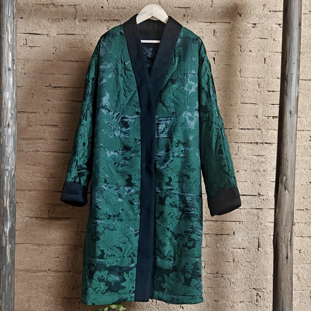 齐祉原创 高定 新中式手工  长款百塔 真丝锻 羊毛 棉服