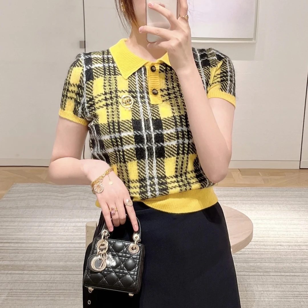 未使用 DIOR/迪奥 格子针织polo短袖 34 13377348
