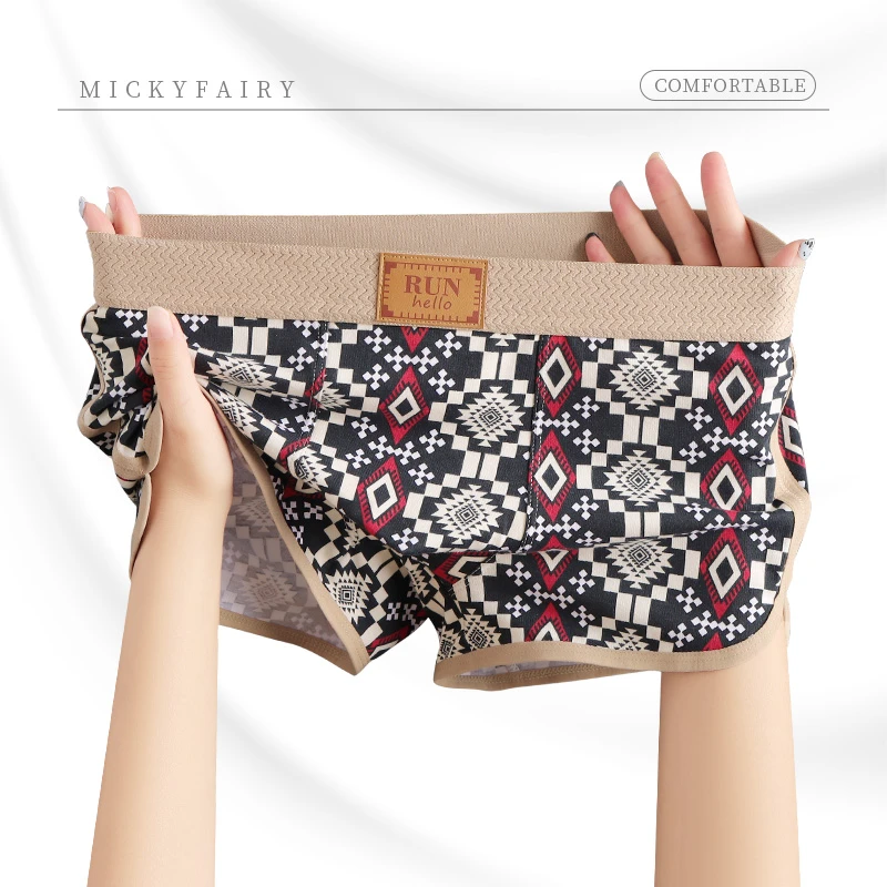 2025新款透气条纹复古平角裤男平角内裤内裤韩版夏季新中式印花