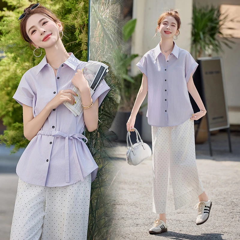 2025年夏季新款时尚套装轻奢高级显气质显瘦衬衫搭配阔腿裤两件套