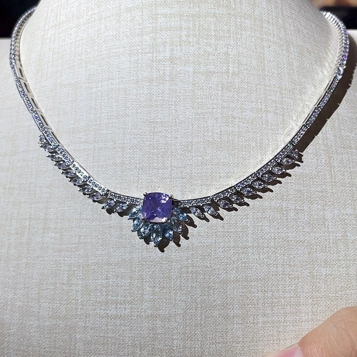 紫晶套链银S925镶嵌紫玉晶