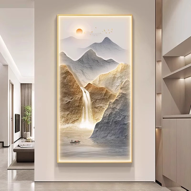 旭日东升新中式玄关装饰画流水生财靠山图入户玄关走廊过道壁