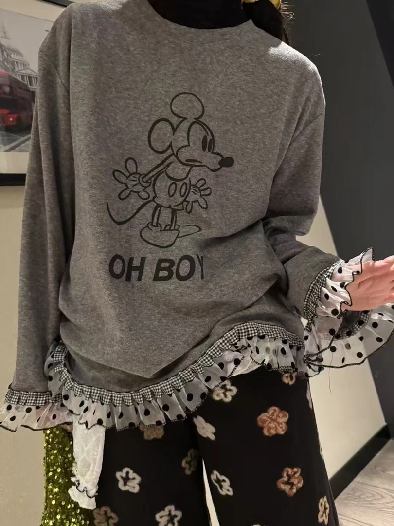 米多多  FY-605-日系绒松下摆波点拼接上衣 kc