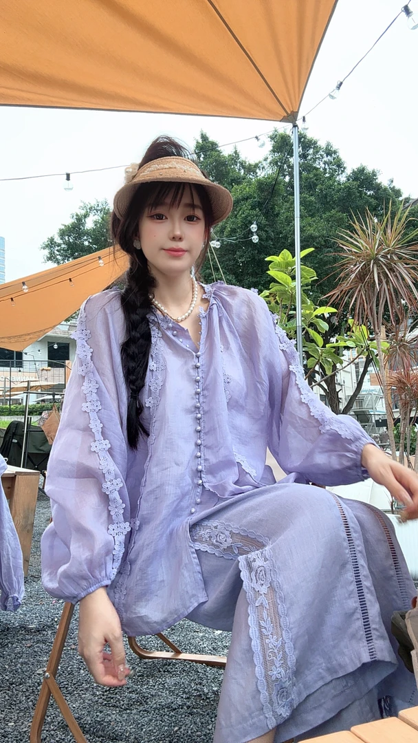803设计感刺绣百搭宽松苎麻短袖衬衫女夏季复古文艺风