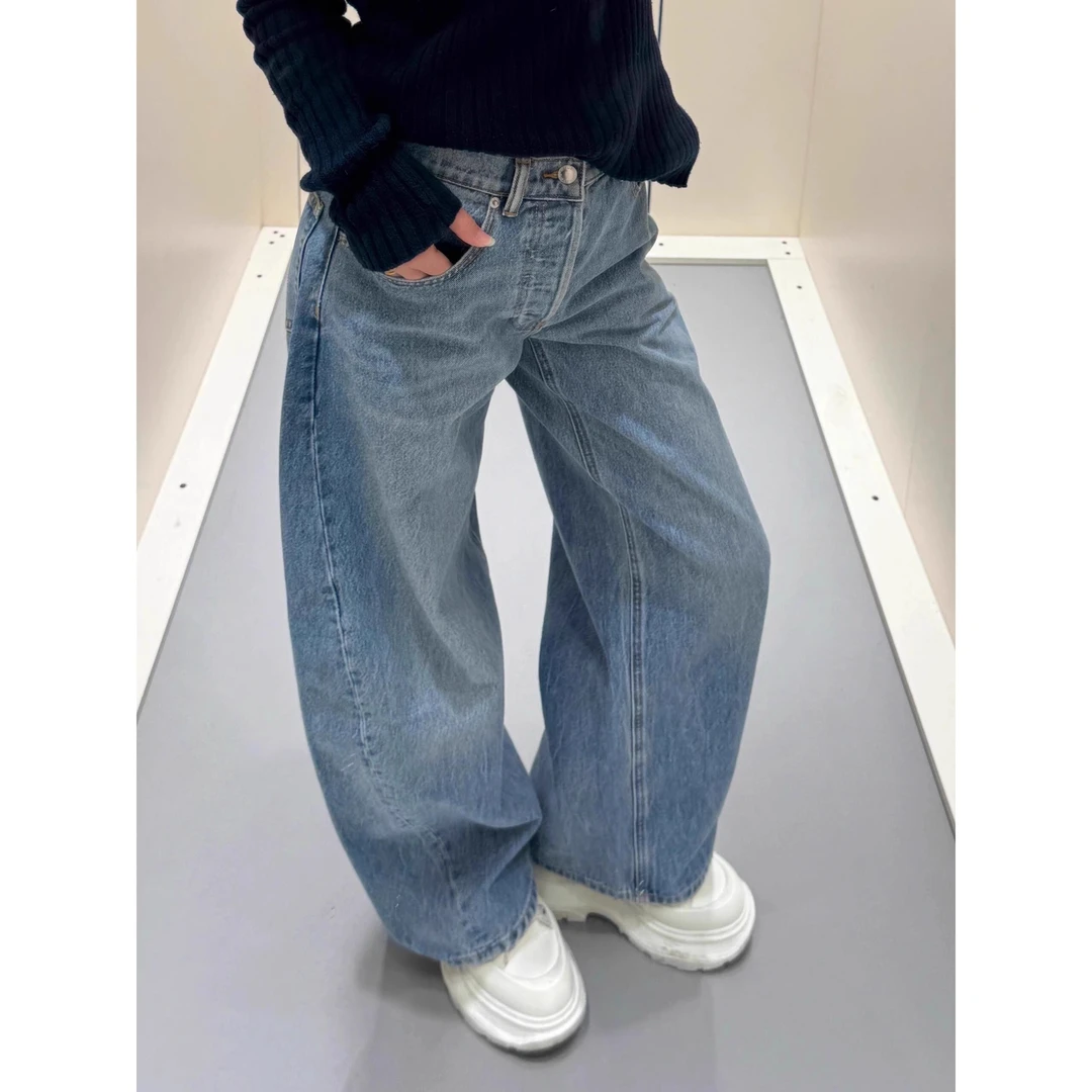 美式辣妹重工字母烫钻牛仔裤子复古设计裤子女款夏季阔腿拖地小众