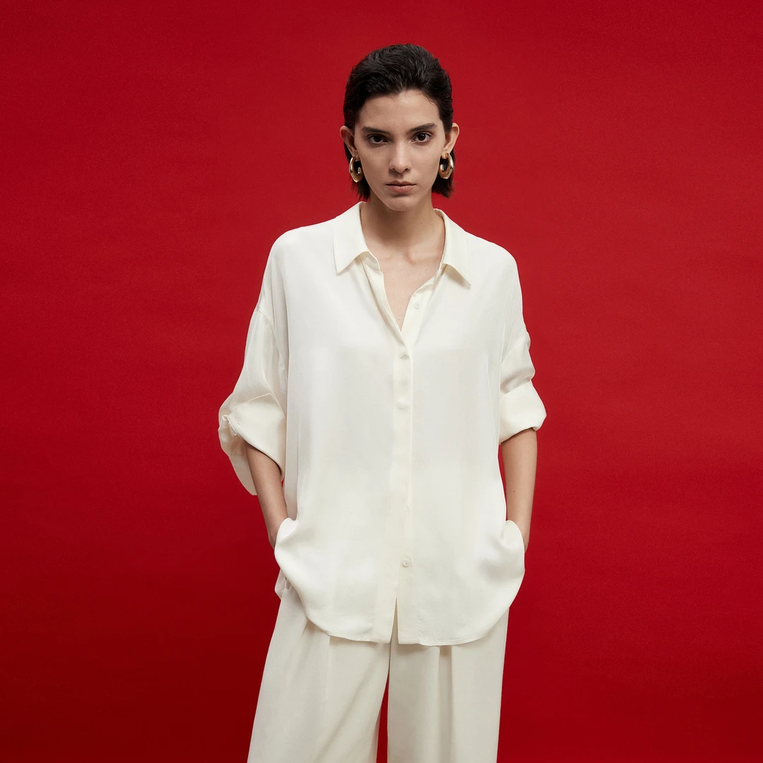 TORIL 新品 醋酸垂感简约落肩衬衫女百搭 TGD2FSW044