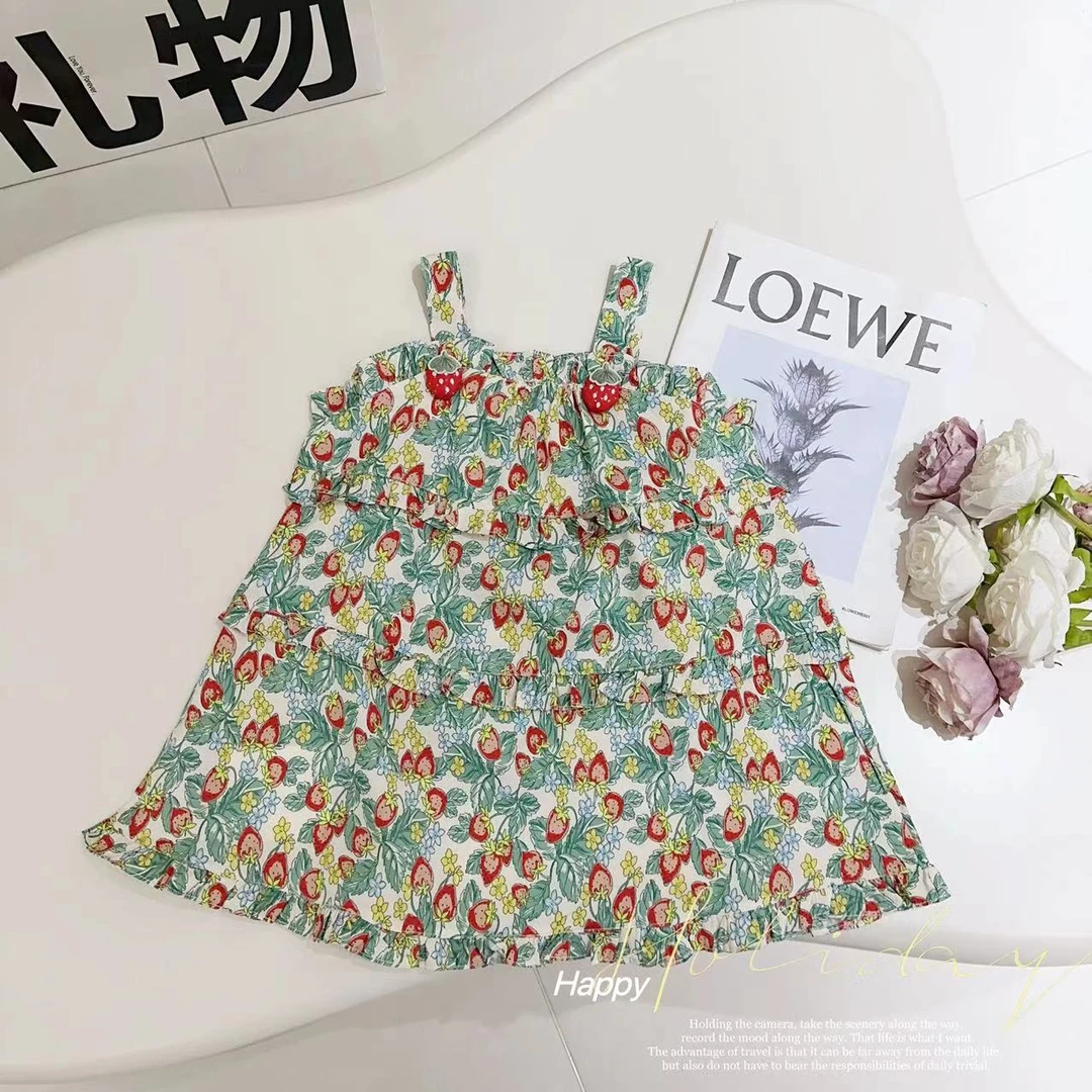 汤圆家童装2025夏季新款韩系甜美草莓蛋糕吊带裙 XA-703