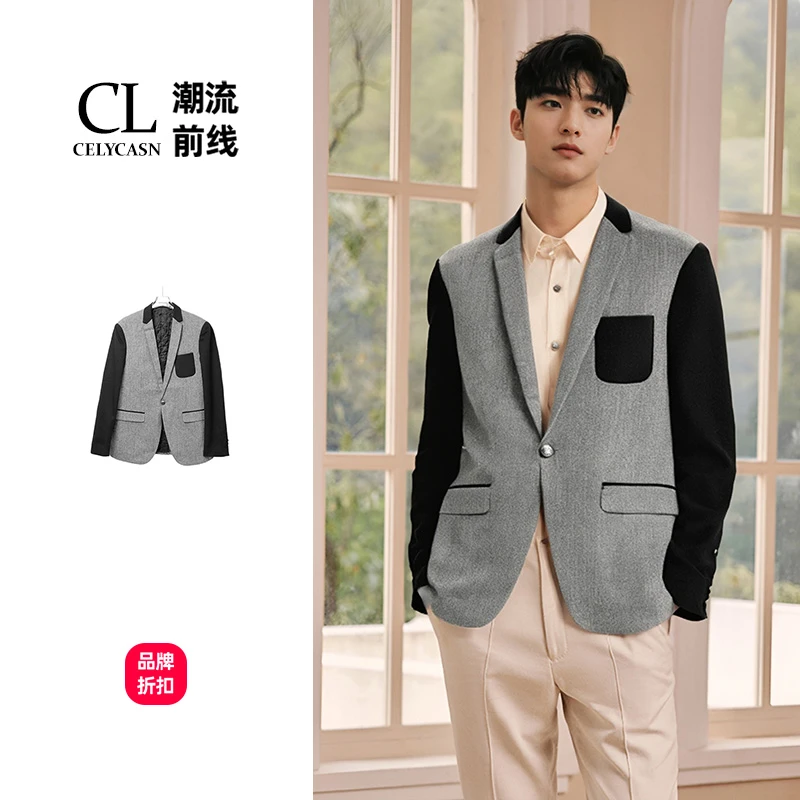 F4VBX0447#棉服短款西装韩版秋冬季男士夹棉毛呢外套上衣