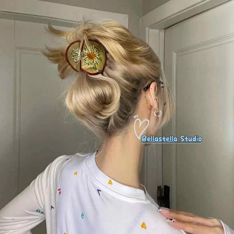 奇异果醋酸抓夹女2025新款高级感后脑勺盘发鲨鱼夹猕猴桃小众头饰