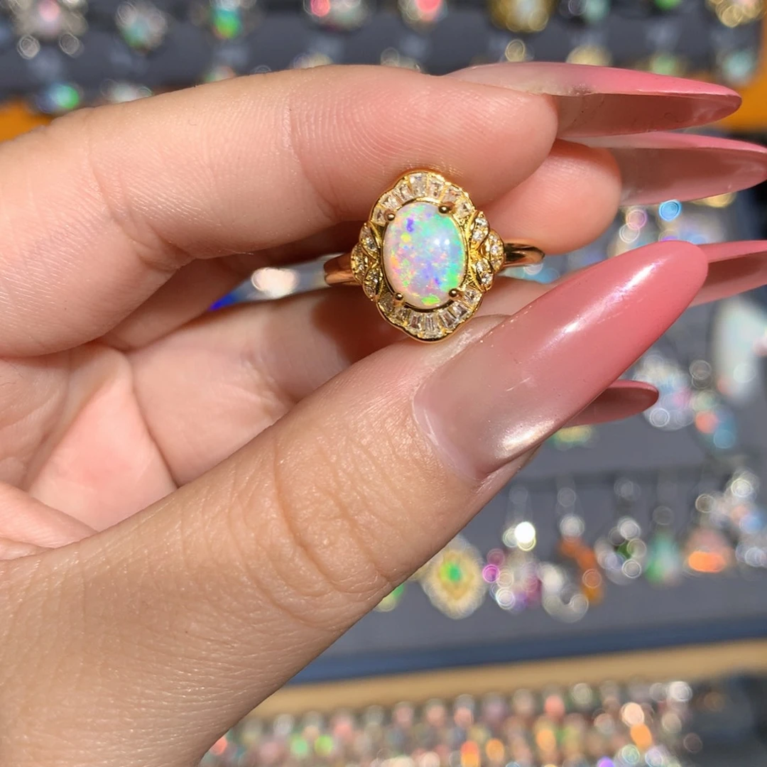 银S925镶嵌欧泊澳洲欧泊戒指l