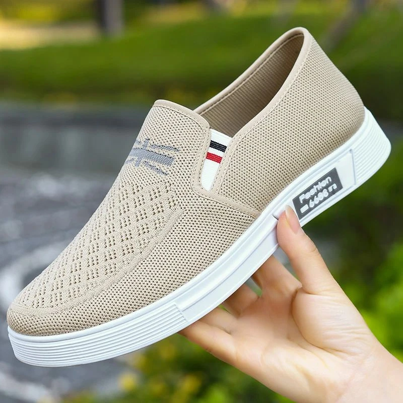 春夏2025新款飞织男鞋防滑牛筋软底老北京布鞋男一脚蹬透气鞋子男