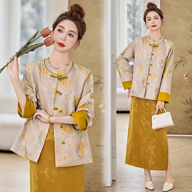 新中式国风印花短款外套2025春季新款高级感复古盘扣薄款洋气上衣
