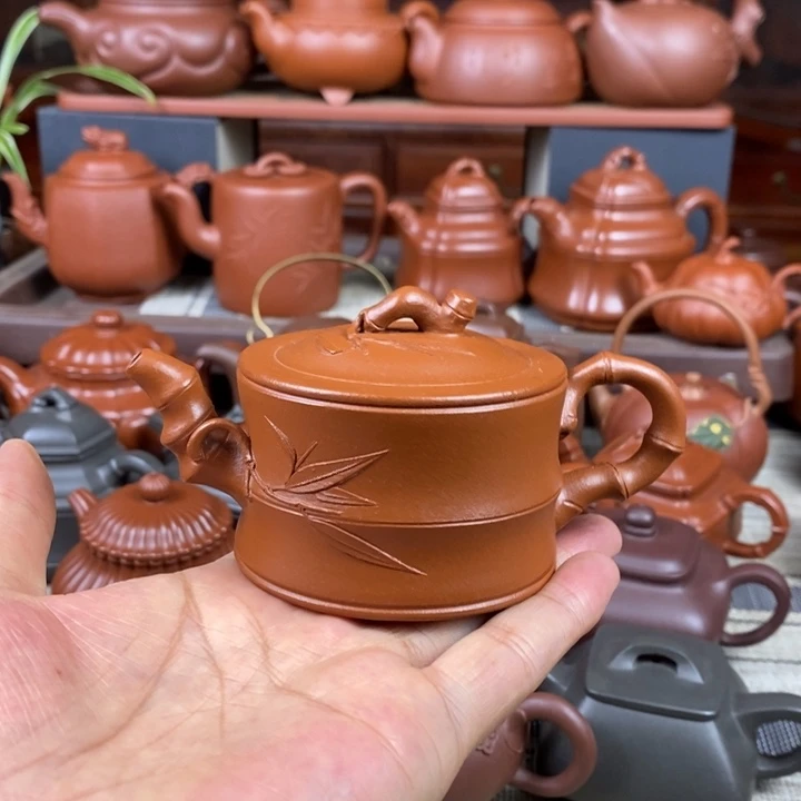 茶壶紫砂竹段130cc原矿赵庄朱泥特价