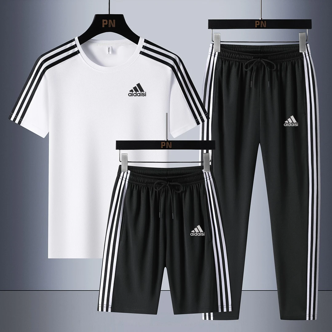 2025新款速干三件套男士圆领运动短袖长裤套装青少年夏季男士套装