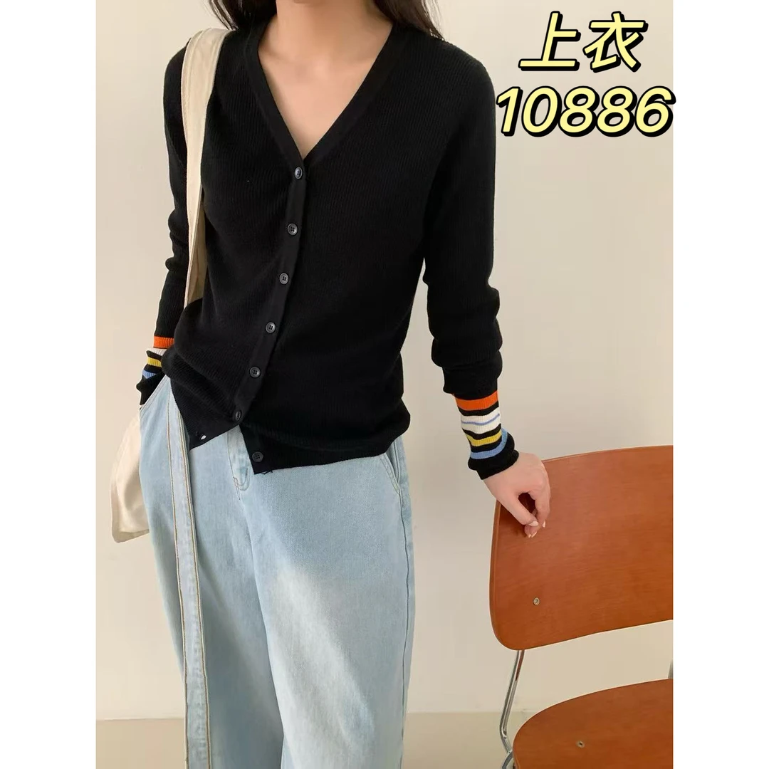 10886（部分无水洗唛，介意慎拍）SANFAN新款手袖彩色条纹针织衫