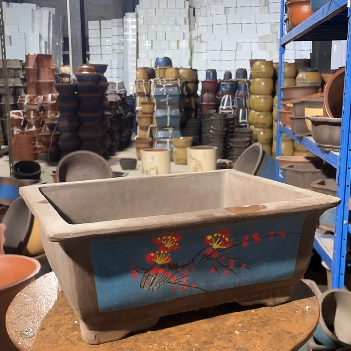 40蓝色点彩马槽花盆花盆